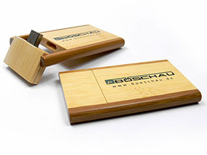 Holz USB Stick Visitenkarte mit Logo Aufdruck als Give Away Werbegeschenk